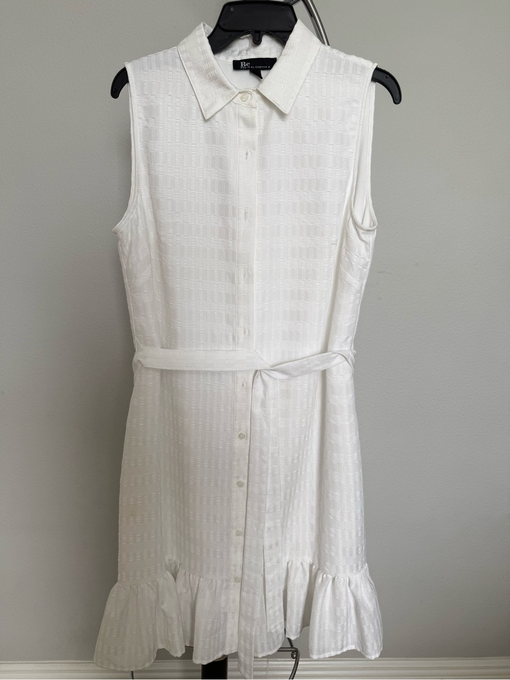 Chetta B White Sleeveless Shirt Dress with Tie Belt